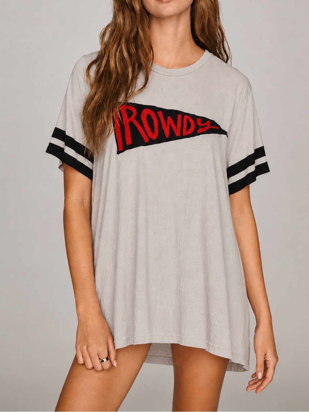 Judith March T-Shirt Mini Dress Game Day “Rowdy” Chenille Appliqué Beige Size S